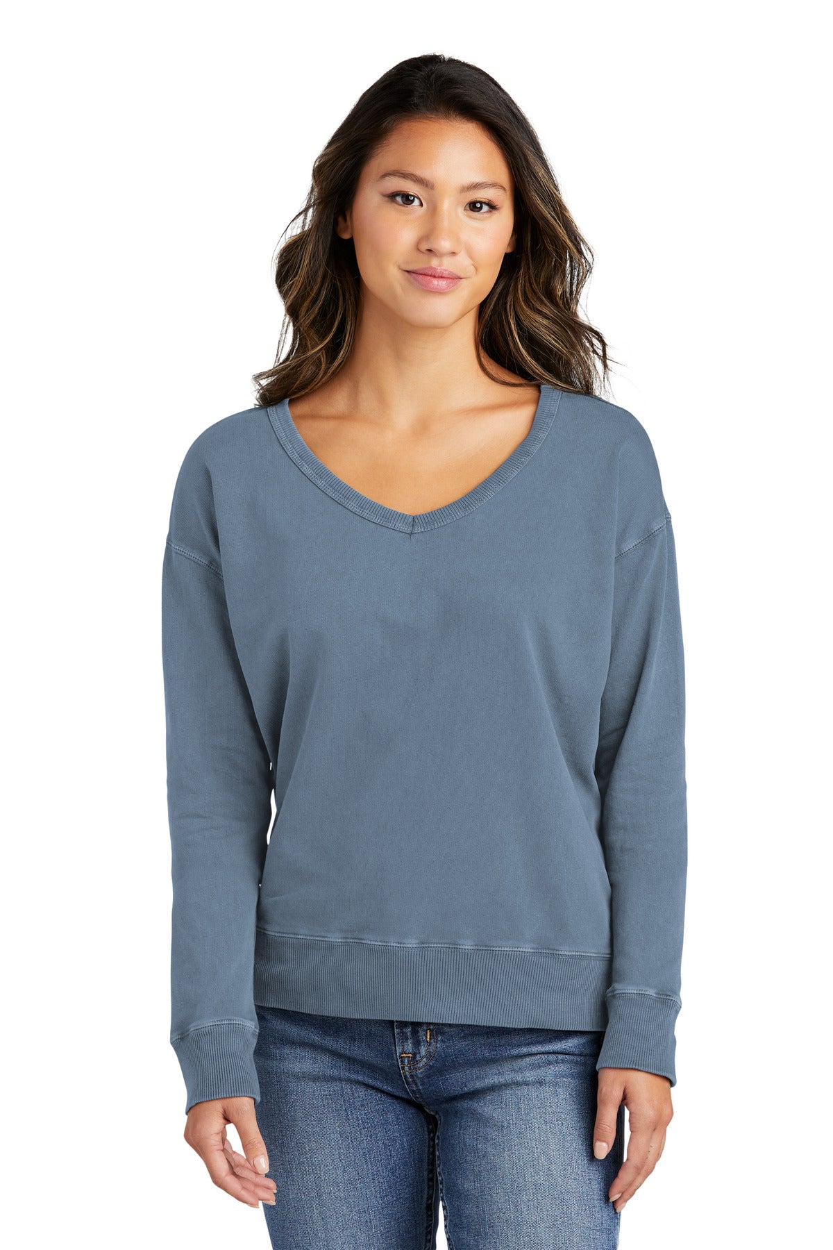Port & Company® Ladies Beach Wash® Garment-Dyed V-Neck Sweatshirt LPC098V